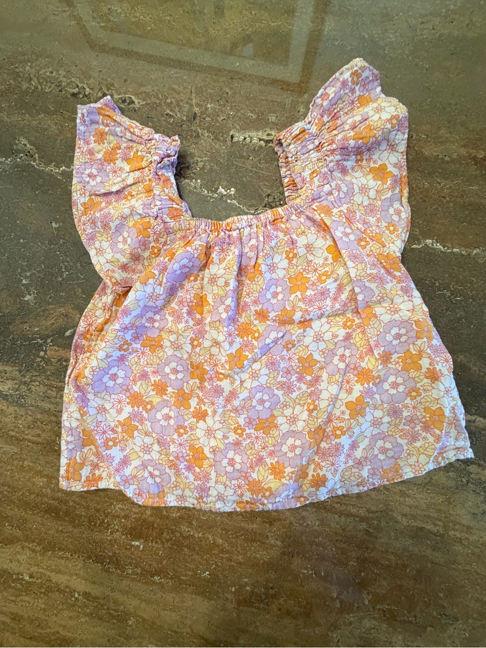GAP Floral Flutter Sleeve Top in Purple and Orange